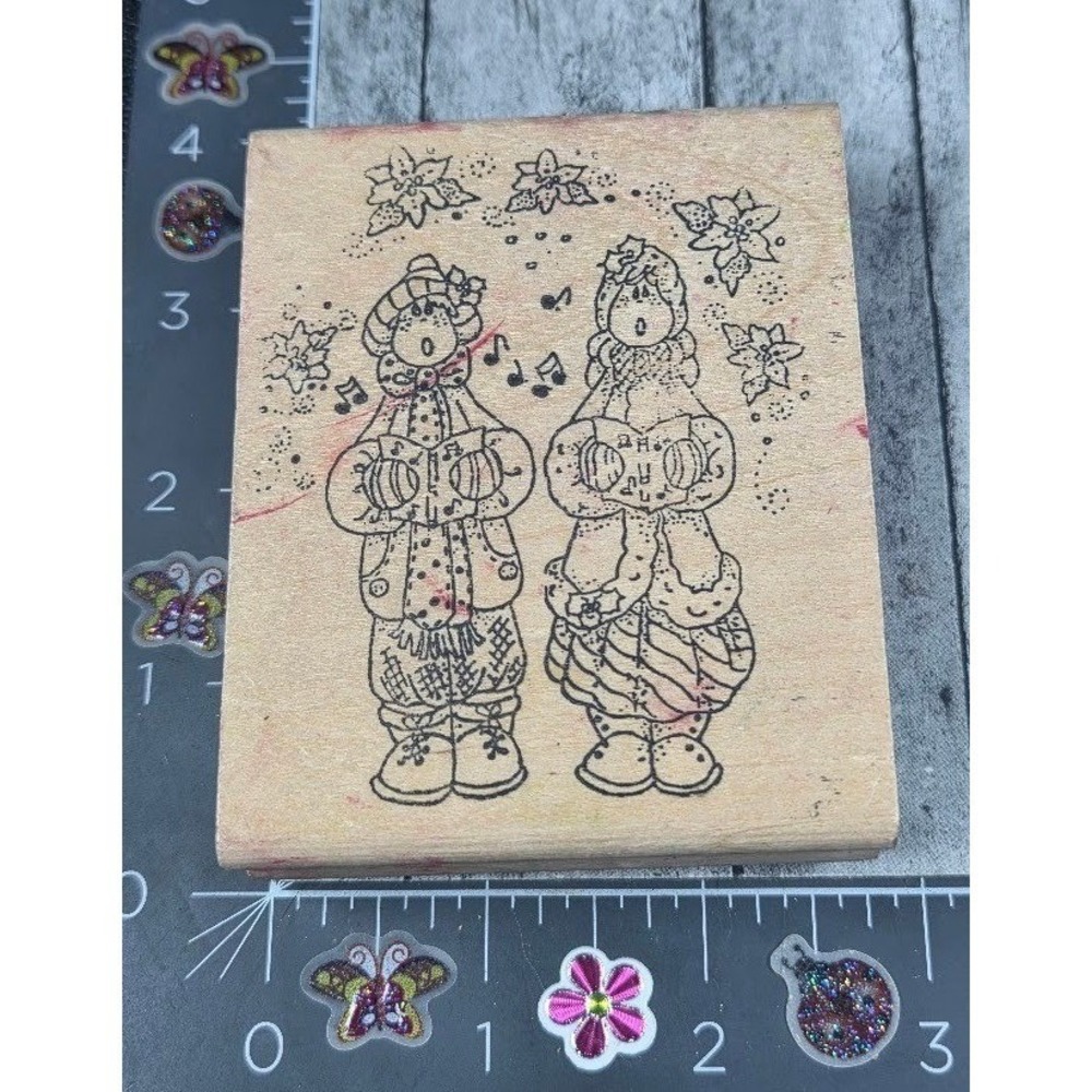 Stamp Affair Christmas Carolers Singing Rubber Stamp Wood #J12
